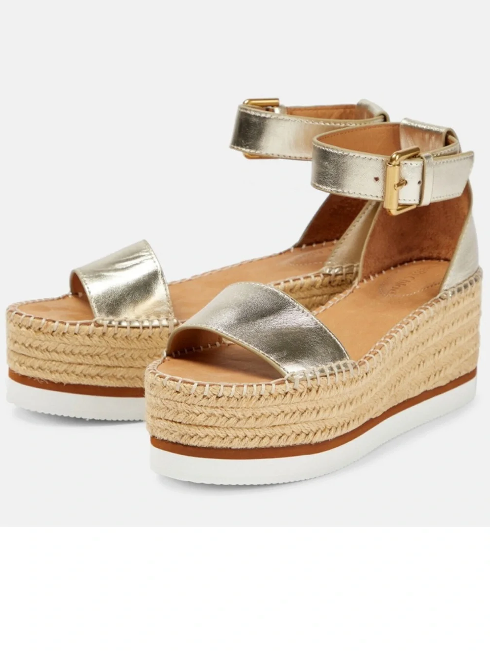 See By Chloe  Platinum Leather Ankle-Strap Platform Espadrilles EU 40 US 10 new